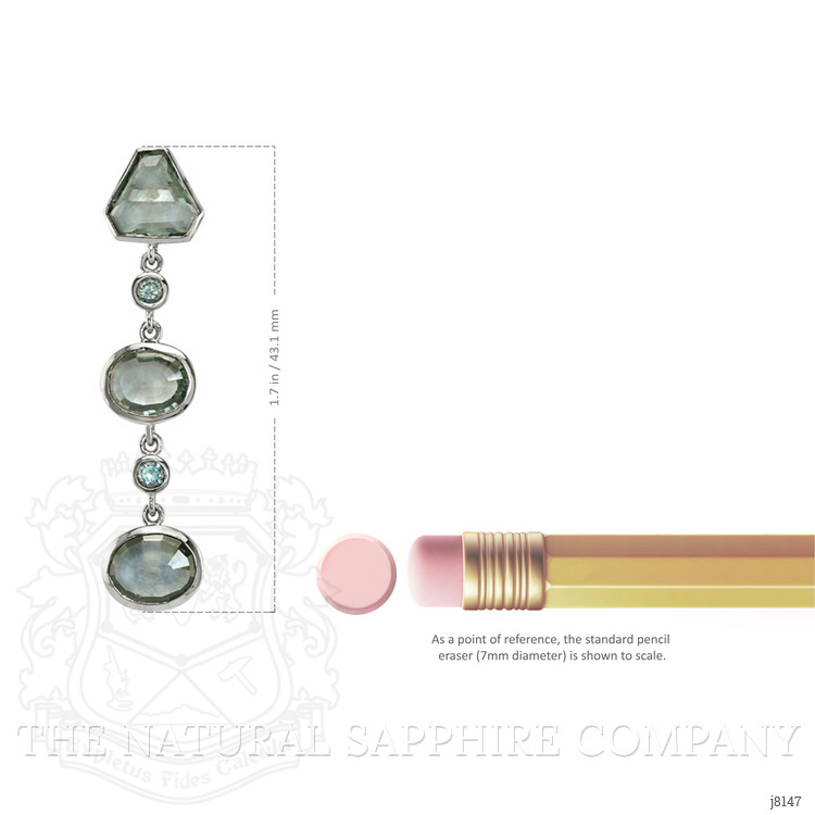 13.41 Ct.Tw. Bluish Green Sapphire Accent Stones Earrings, 14K White Gold