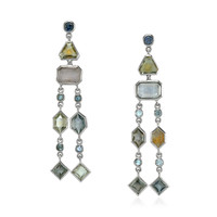 12.69 Ct.Tw. Multi Color Sapphire Accent Stones Earrings, 14K White Gold Video