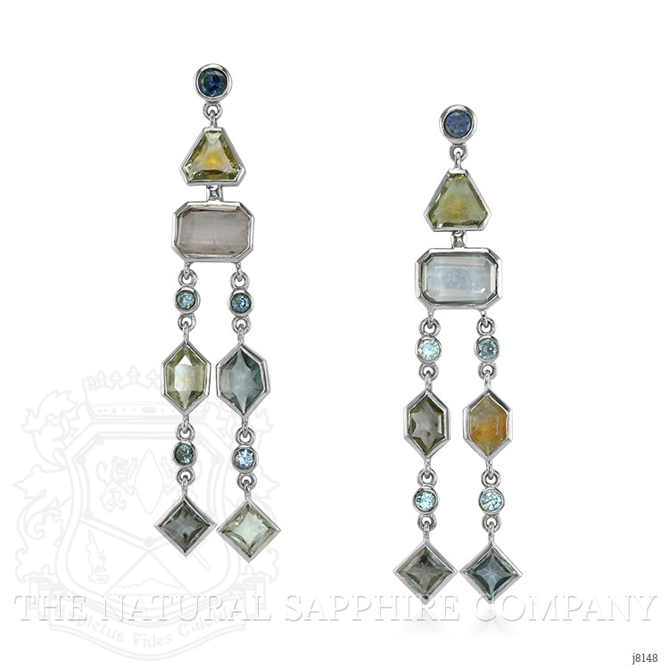 12.69 Ct.Tw. Multi Color Sapphire Accent Stones Earrings, 14K White Gold