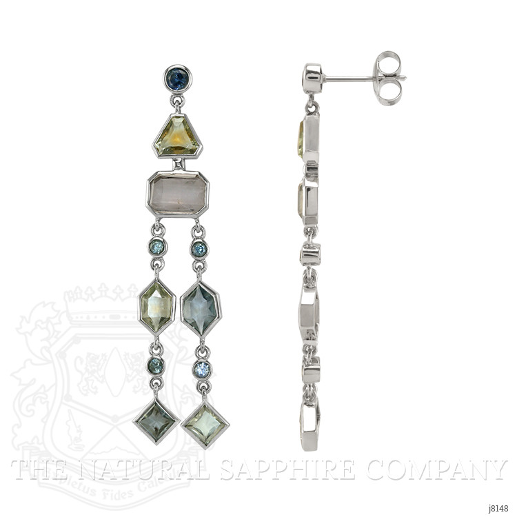12.69 Ct.Tw. Multi Color Sapphire Accent Stones Earrings, 14K White Gold