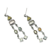 12.69 Ct.Tw. Multi Color Sapphire Accent Stones Earrings, 14K White Gold Image