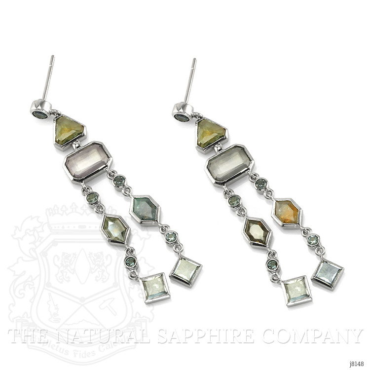 12.69 Ct.Tw. Multi Color Sapphire Accent Stones Earrings, 14K White Gold