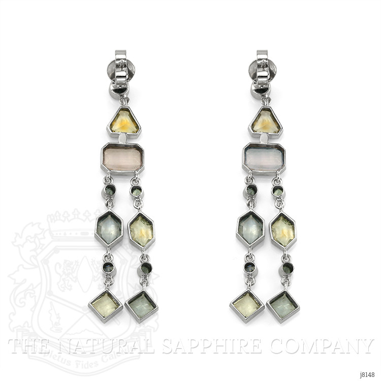 12.69 Ct.Tw. Multi Color Sapphire Accent Stones Earrings, 14K White Gold