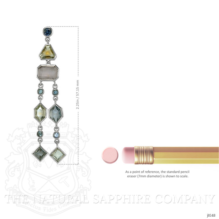 12.69 Ct.Tw. Multi Color Sapphire Accent Stones Earrings, 14K White Gold