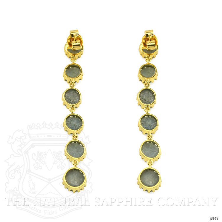 18.64 Ct.Tw. Bluish Green Sapphire Antique Style Earrings, 18K Yellow Gold