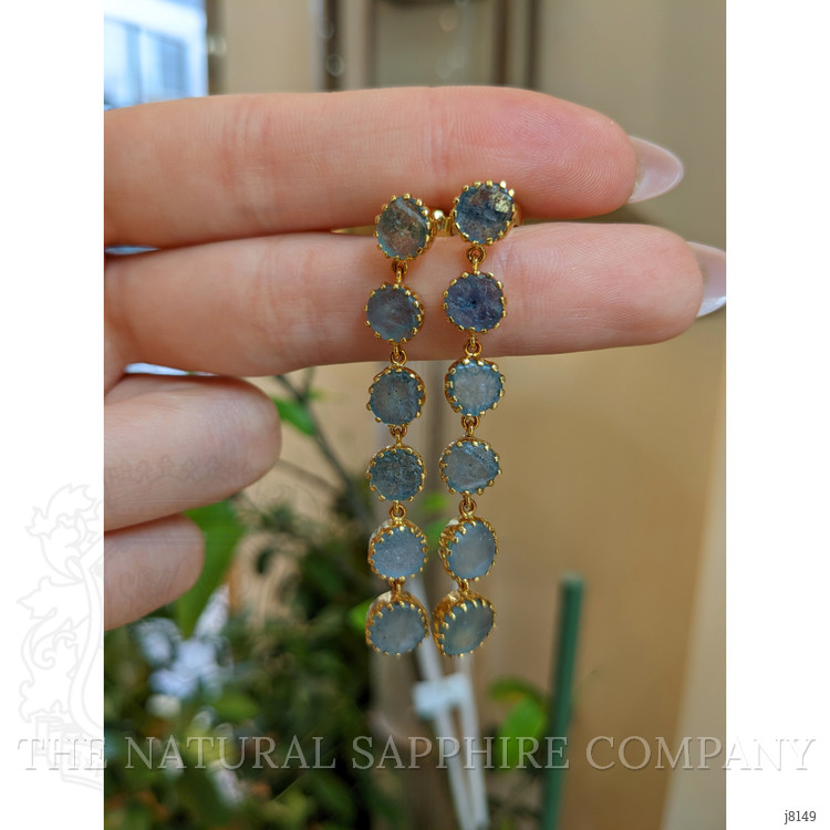 18.64 Ct.Tw. Bluish Green Sapphire Antique Style Earrings, 18K Yellow Gold