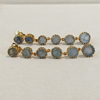 18.64&nbsp;Ct.Tw.Total Carat Weight Bluish Green Sapphire Antique Style Earrings, 18K Yellow Gold Life Style