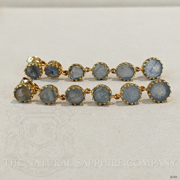 18.64 Ct.Tw. Bluish Green Sapphire Antique Style Earrings, 18K Yellow Gold