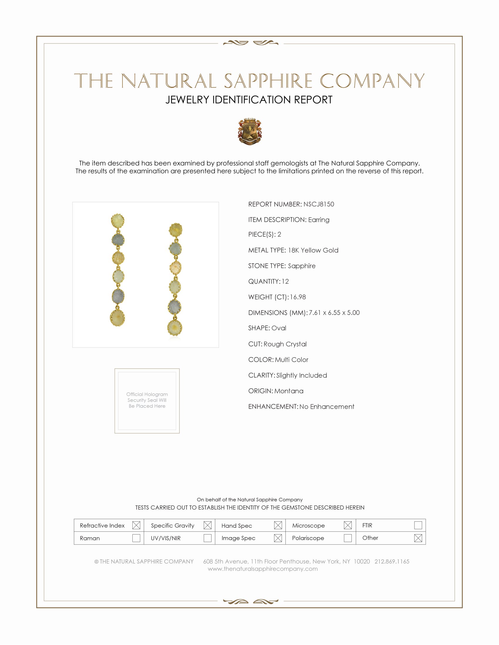 16.98 Ct.Tw. Multi Color Sapphire Antique Style Earrings, 18K Yellow Gold