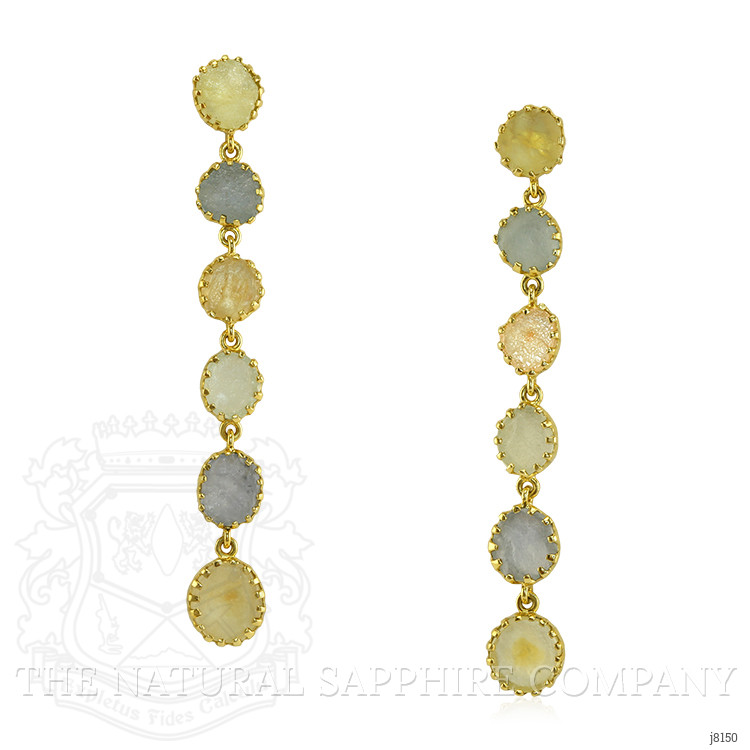 16.98 Ct.Tw. Multi Color Sapphire Antique Style Earrings, 18K Yellow Gold