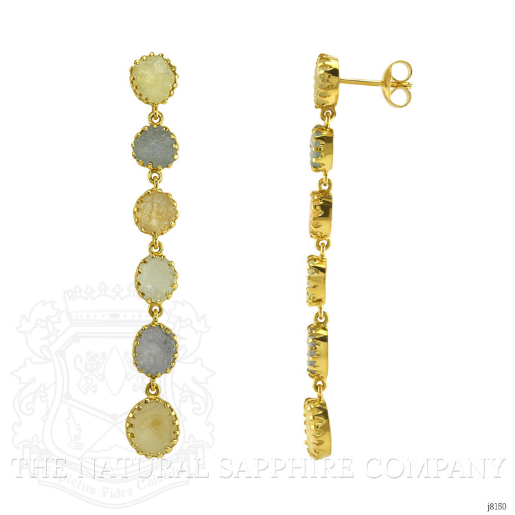 16.98 Ct.Tw. Multi Color Sapphire Antique Style Earrings, 18K Yellow Gold