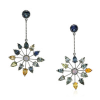 17.47 Ct.Tw. Multi Color Sapphire Accent Stones Earrings, 14K White Gold Video