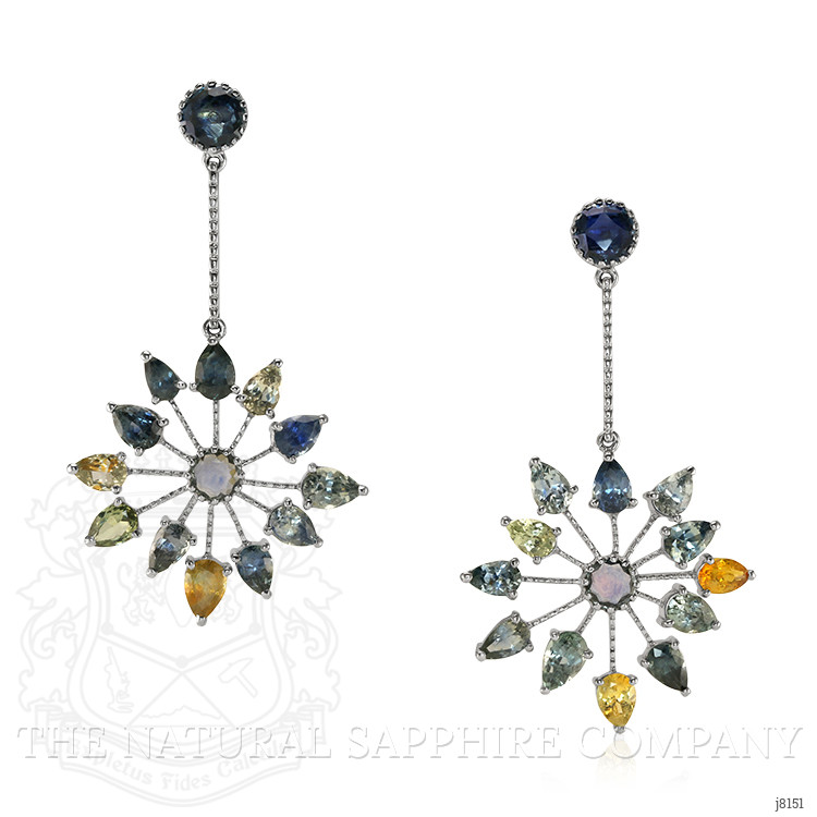 17.47 Ct.Tw. Multi Color Sapphire Accent Stones Earrings, 14K White Gold