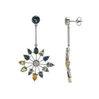 17.47 Ct.Tw. Multi Color Sapphire Accent Stones Earrings, 14K White Gold Image