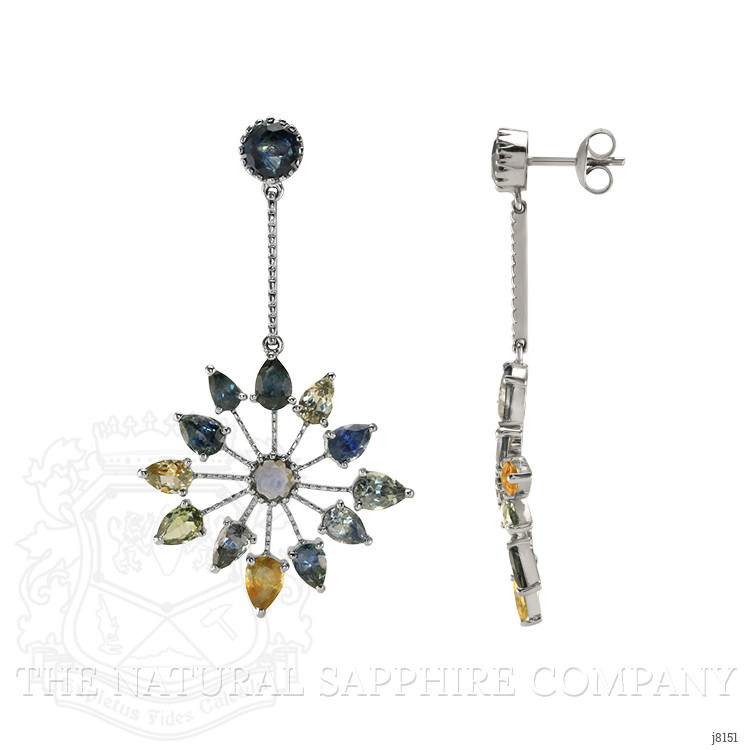 17.47 Ct.Tw. Multi Color Sapphire Accent Stones Earrings, 14K White Gold