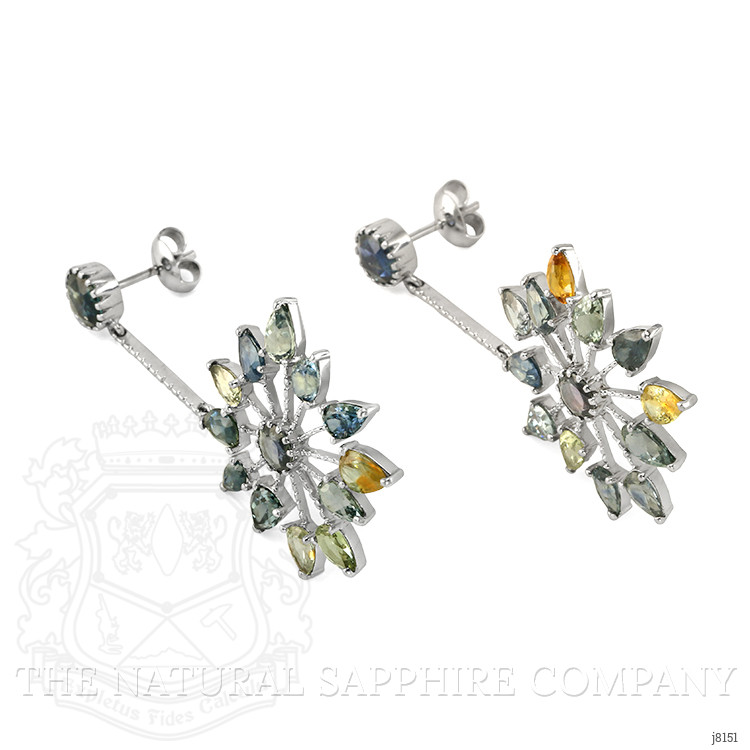 17.47 Ct.Tw. Multi Color Sapphire Accent Stones Earrings, 14K White Gold