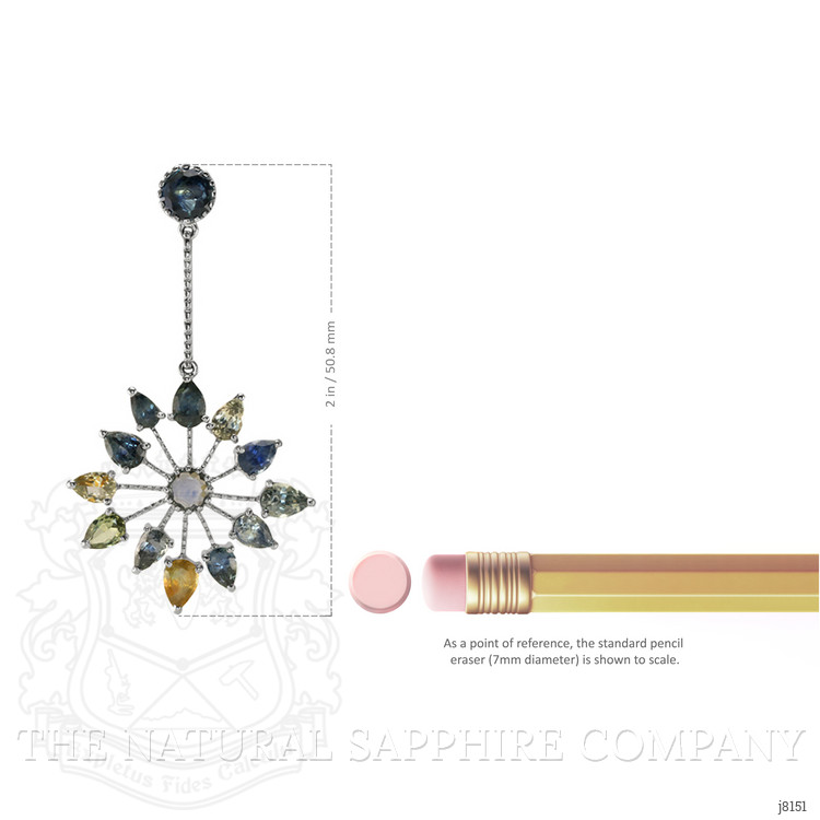 17.47 Ct.Tw. Multi Color Sapphire Accent Stones Earrings, 14K White Gold