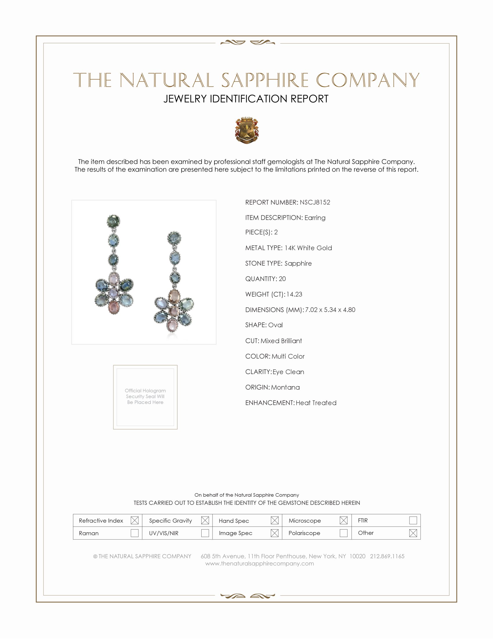 14.23 Ct.Tw. Multi Color Sapphire Antique Style Earrings, 14K White Gold