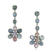 14.23 Ct.Tw.Total Carat Weight Sapphire Antique Style Earrings, 14K White Gold Video