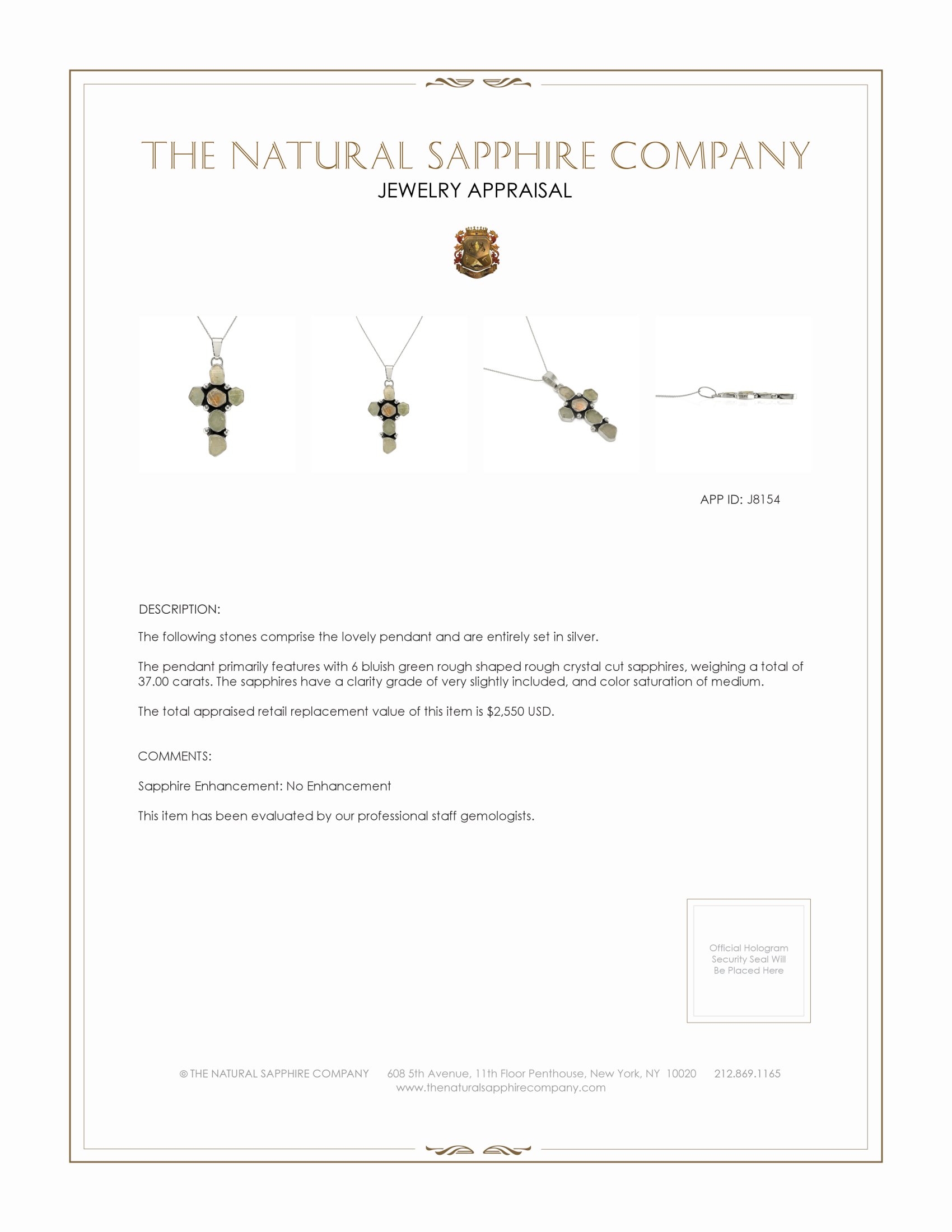 37.00 Ct. Bluish Green Sapphire Accent Stones Pendant, Silver