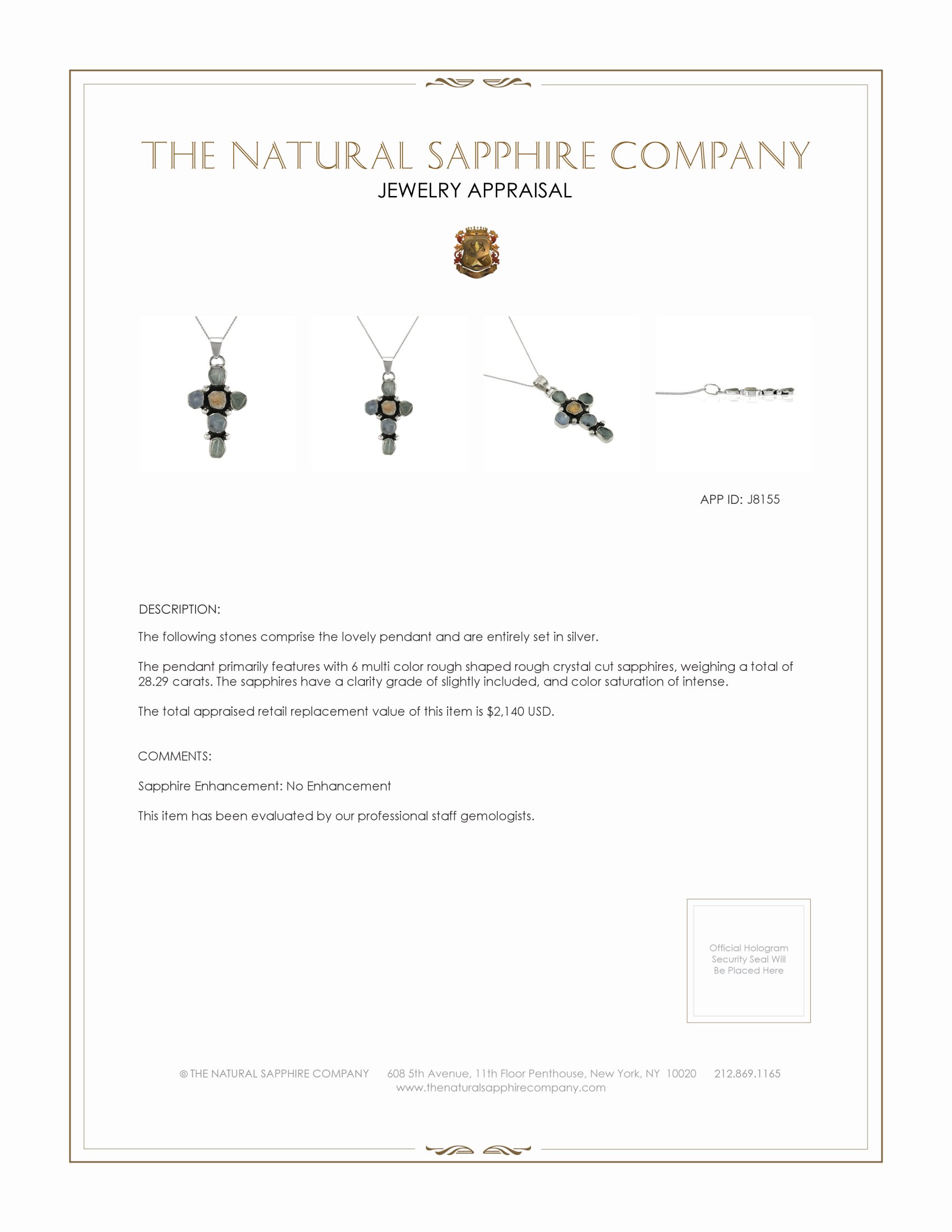 28.29 Ct. Multi Color Sapphire Accent Stones Pendant, Silver