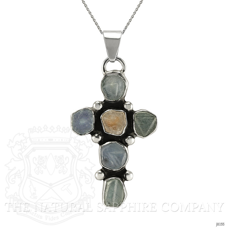 28.29 Ct. Multi Color Sapphire Accent Stones Pendant, Silver