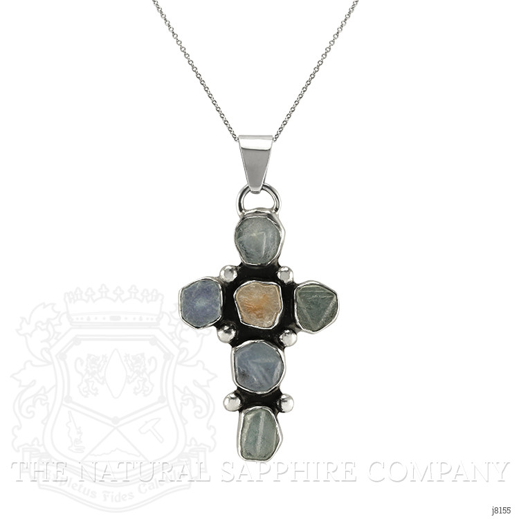 28.29 Ct. Multi Color Sapphire Accent Stones Pendant, Silver