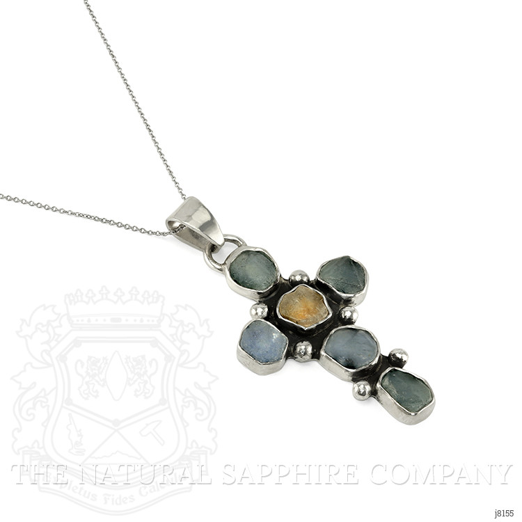 28.29 Ct. Multi Color Sapphire Accent Stones Pendant, Silver