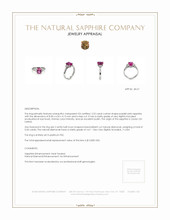 2.22 Ct. Purplish Pink Sapphire and Natural Diamond Three Stone Ring, Platinum 950 Appraisal