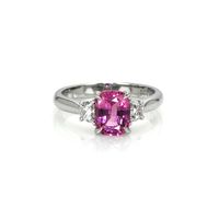 2.22 Ct. Purplish Pink Sapphire and Natural Diamond Three Stone Ring, Platinum 950 Video