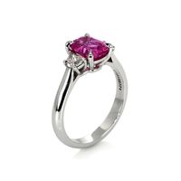 2.22 Ct. Purplish Pink Sapphire and Natural Diamond Three Stone Ring, Platinum 950 Image