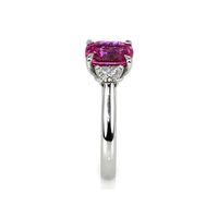 2.22 Ct. Purplish Pink Sapphire and Natural Diamond Three Stone Ring, Platinum 950 Image
