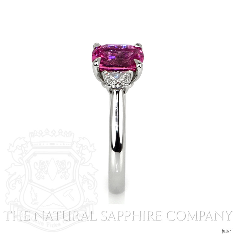 2.22 Ct. Purplish Pink Sapphire and Natural Diamond Three Stone Ring, Platinum 950