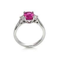 2.22 Ct. Purplish Pink Sapphire and Natural Diamond Three Stone Ring, Platinum 950 Image