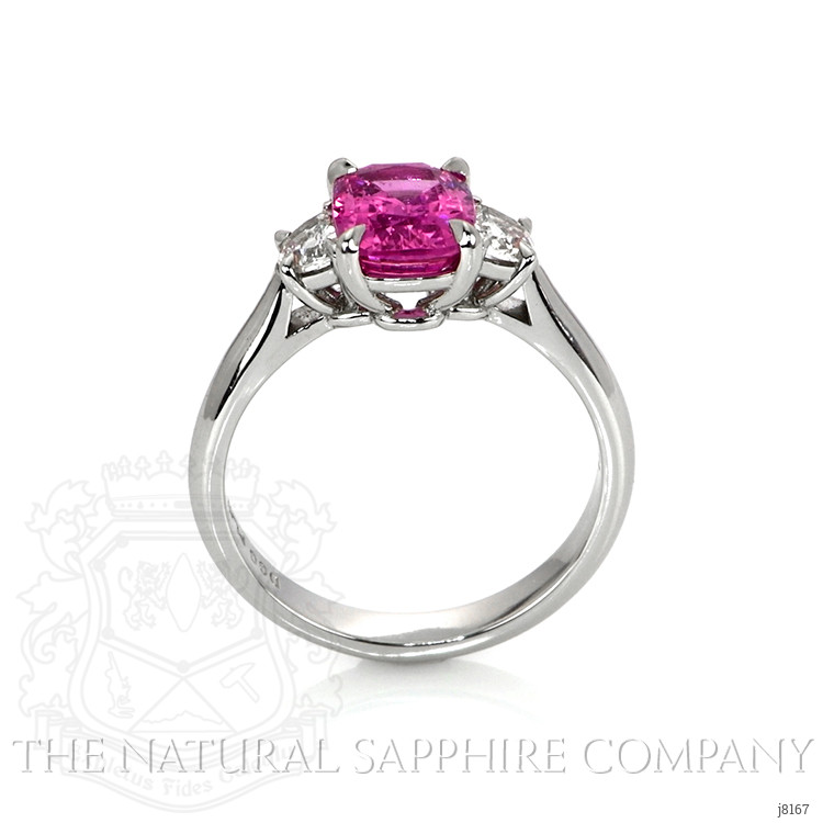 2.22 Ct. Purplish Pink Sapphire and Natural Diamond Three Stone Ring, Platinum 950