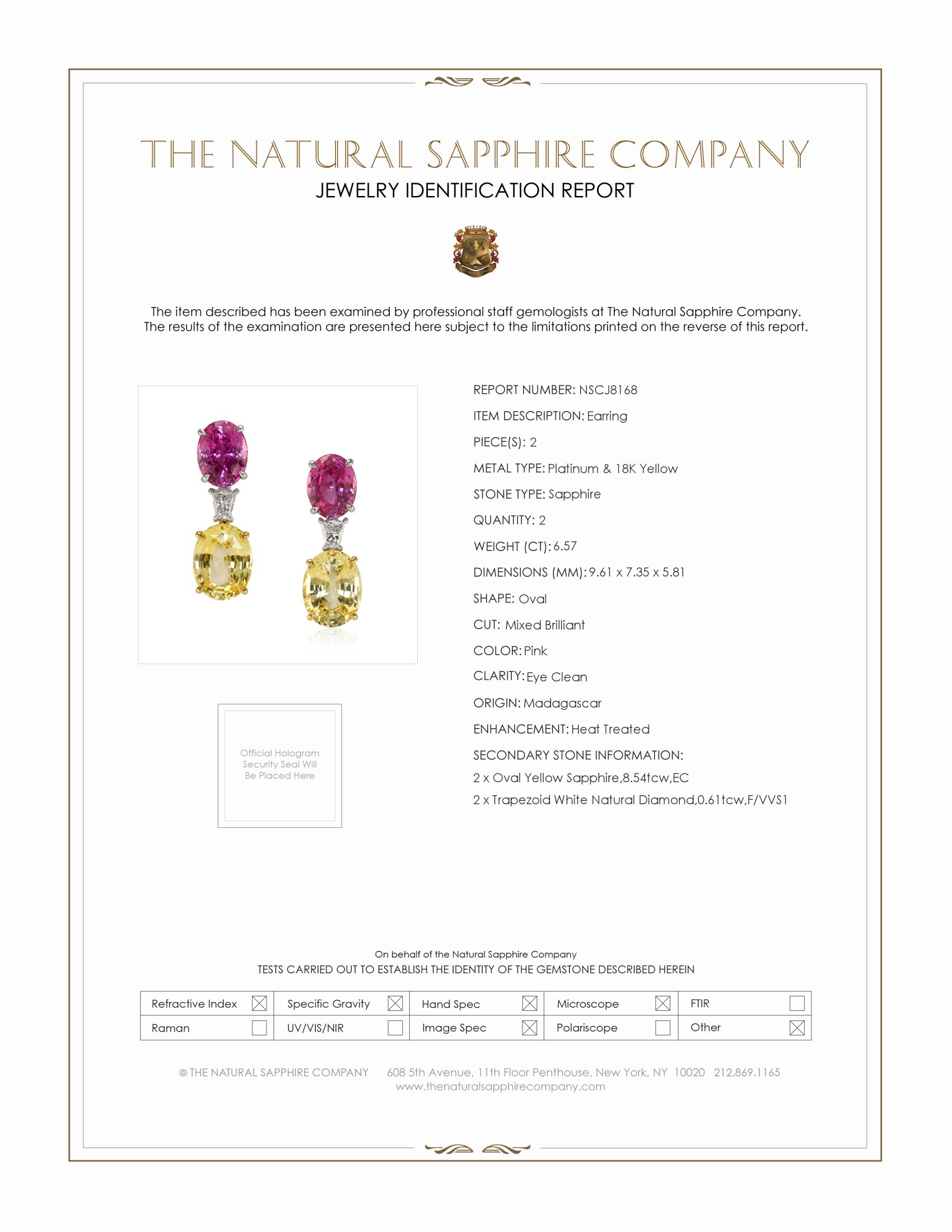 6.57 Ct.Tw. Mixed Sapphire and Natural Diamond Accent Stones Earrings, Platinum & 18K Yellow