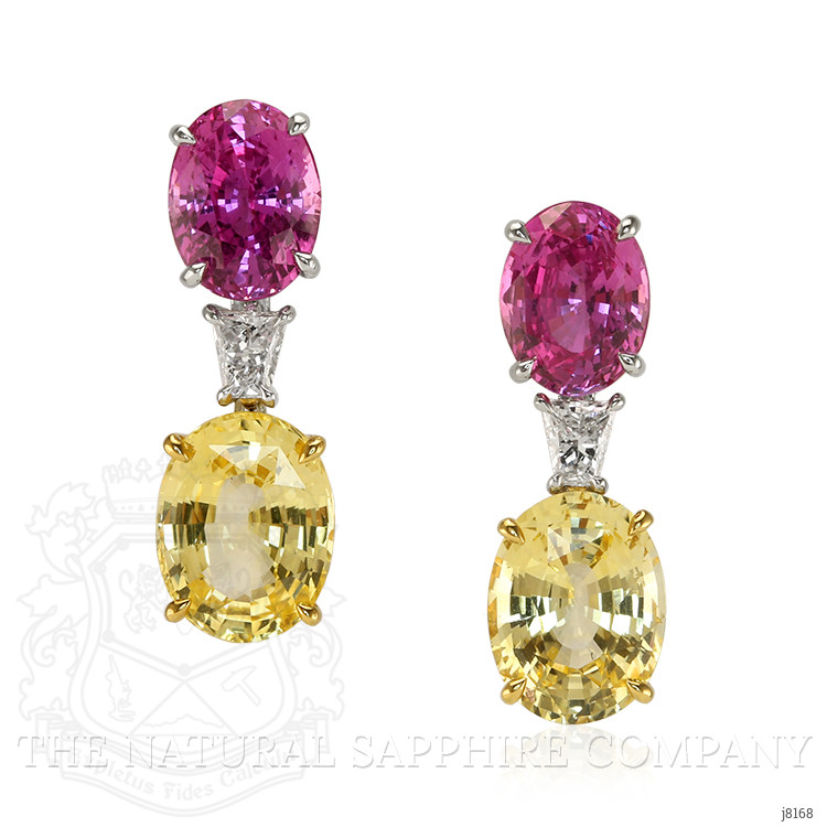 6.57 Ct.Tw. Mixed Sapphire and Natural Diamond Accent Stones Earrings, Platinum & 18K Yellow