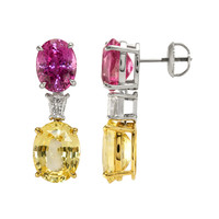 6.57 Ct.Tw. Mixed Sapphire and Natural Diamond Accent Stones Earrings, Platinum & 18K Yellow Image