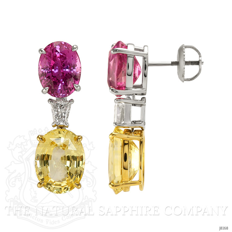 6.57 Ct.Tw. Mixed Sapphire and Natural Diamond Accent Stones Earrings, Platinum & 18K Yellow
