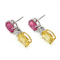 6.57 Ct.Tw. Mixed Sapphire and Natural Diamond Accent Stones Earrings, Platinum & 18K Yellow Image