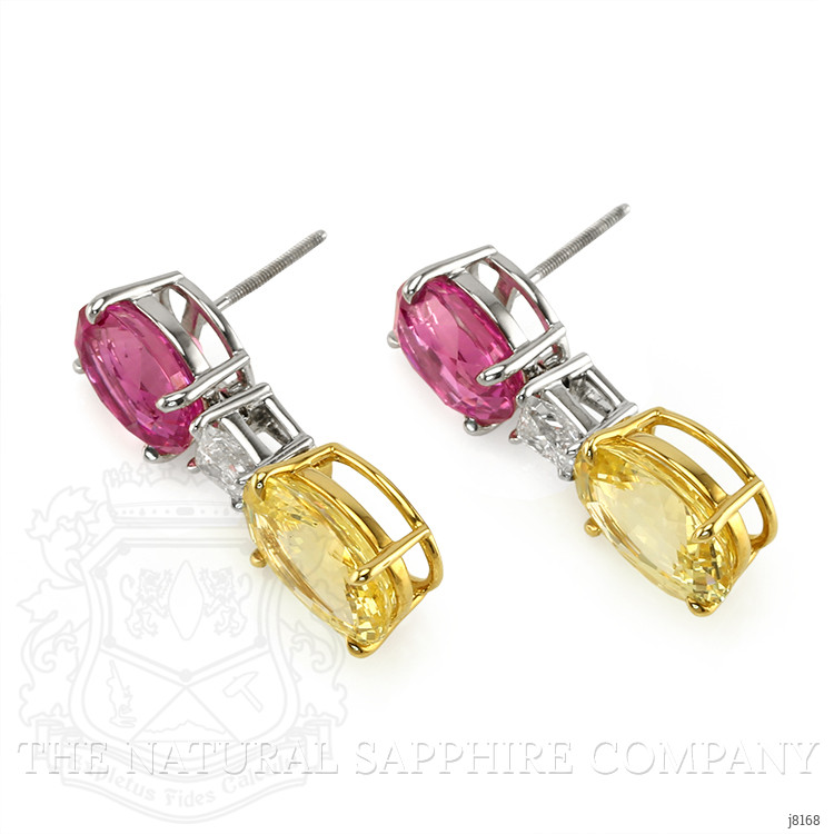 6.57 Ct.Tw. Mixed Sapphire and Natural Diamond Accent Stones Earrings, Platinum & 18K Yellow