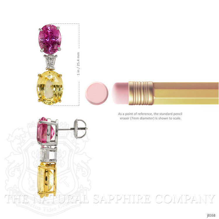 6.57 Ct.Tw. Mixed Sapphire and Natural Diamond Accent Stones Earrings, Platinum & 18K Yellow