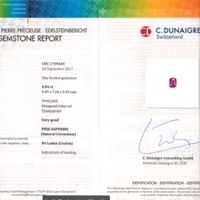 4.04 Ct. Pink Sapphire and Natural Diamond Three Stone Ring, Platinum & 18K Yellow Scan Report