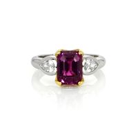 4.04 Ct. Pink Sapphire and Natural Diamond Three Stone Ring, Platinum & 18K Yellow Video
