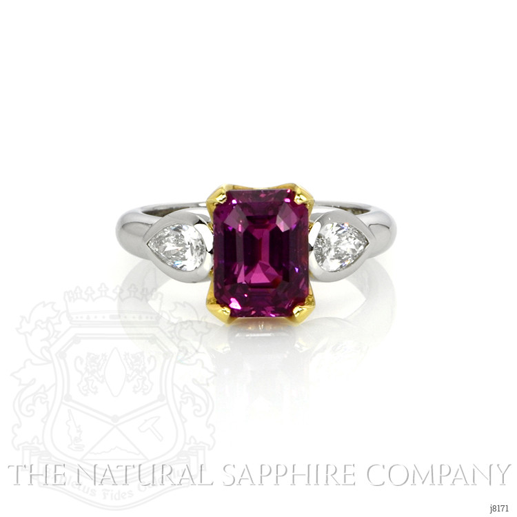 4.04 Ct. Pink Sapphire and Natural Diamond Three Stone Ring, Platinum & 18K Yellow