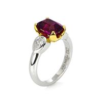 4.04 Ct. Pink Sapphire and Natural Diamond Three Stone Ring, Platinum & 18K Yellow Image