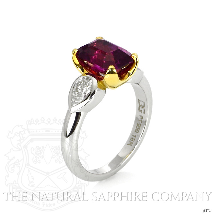 4.04 Ct. Pink Sapphire and Natural Diamond Three Stone Ring, Platinum & 18K Yellow
