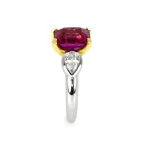 4.04 Ct. Pink Sapphire and Natural Diamond Three Stone Ring, Platinum & 18K Yellow Image