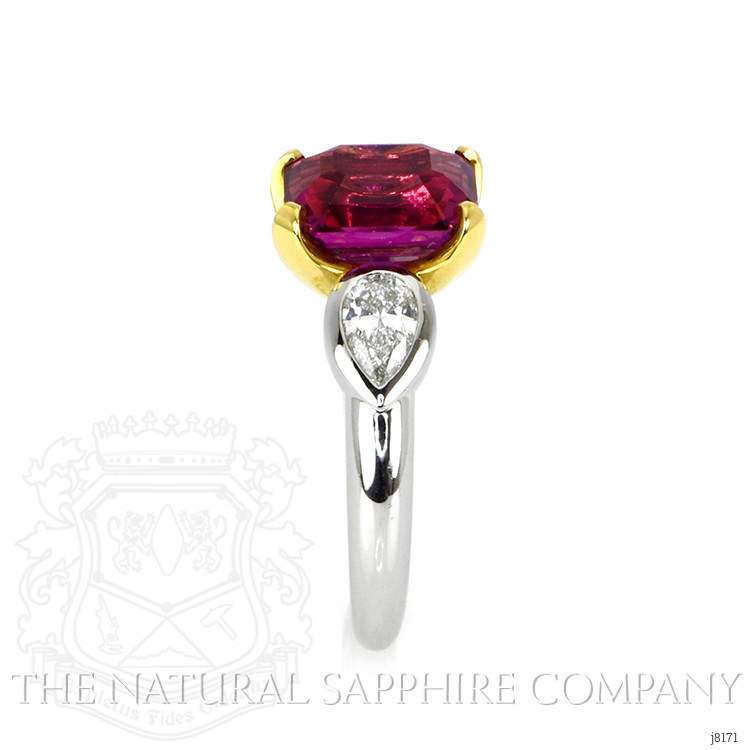 4.04 Ct. Pink Sapphire and Natural Diamond Three Stone Ring, Platinum & 18K Yellow