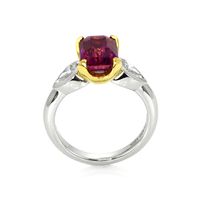 4.04 Ct. Pink Sapphire and Natural Diamond Three Stone Ring, Platinum & 18K Yellow Image